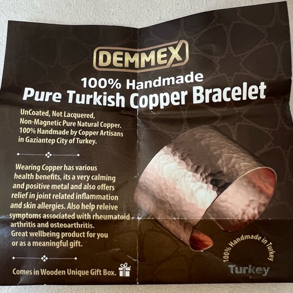PURE TURKISH COPPER BRACELET. %100 Handmade. Helps variety of pains - Picture 8 of 8